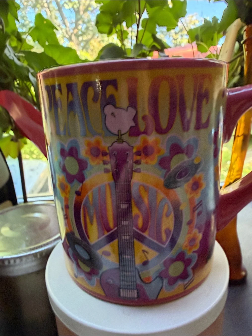 Pink Peace & Love Music Ceramic Teapot Mug